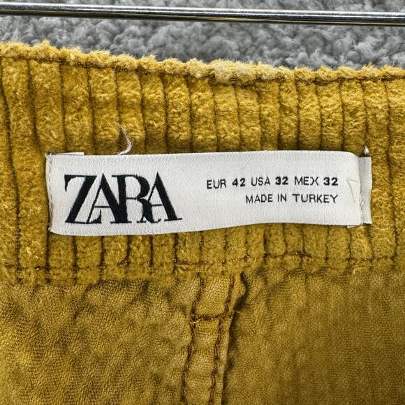 Zara Pants Mens 32 Mustard Yellow Corduroy Cargo Slim Fit Workwear Cotton Blend - Picture 4 of 13